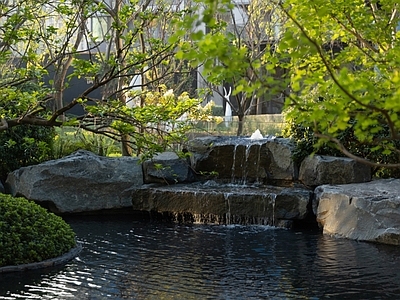 新中式水景 假山水景 庭院水景 流水景石 叠水涌泉 禅意水景