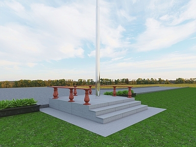 现代学校外观 现代升旗台 旗杆升旗台