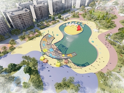 现代简约景观公园 城市公园 市政公园 现代曲线公园 彩虹公园