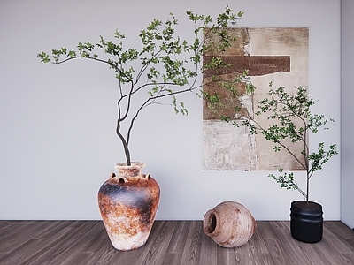 侘寂新中式摆件组合 盆栽盆景 侘寂盆栽罐子绿植 绿植摆件