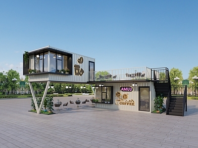 现代奶茶店 现代工业风集装箱 奶茶店 咖啡厅 小吃店 集装箱箱房