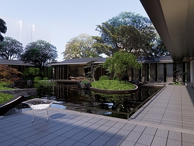 现代小区景观 建发展示区中庭 连廊 会客室 架空层