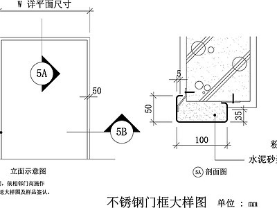 现代门 不锈钢门 施工图