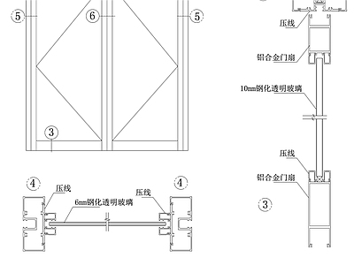 现代门 地弹簧门 施工图