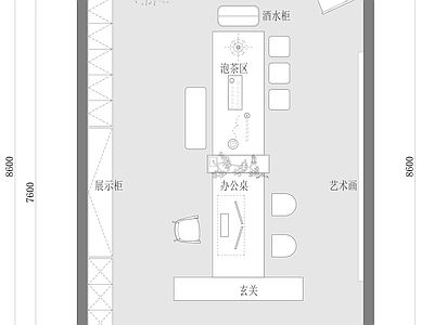 现代独立办公室 45m²办公室 老板办公室 董事长办公室 总经理办公室 平面布置图 施工图