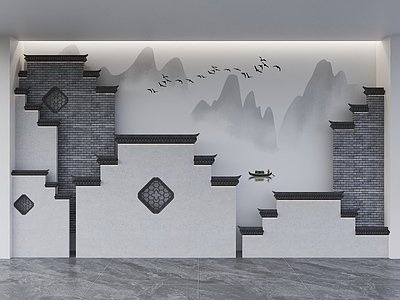 现代新中式背景墙 中式背景墙 马头墙背景墙 徽派建筑背景墙 中式餐厅背景墙 中式形象背景墙