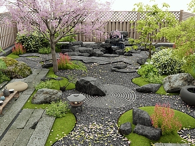 日式微地形 杂木庭院花园 枯山水 假山水景 老石板 景观石头