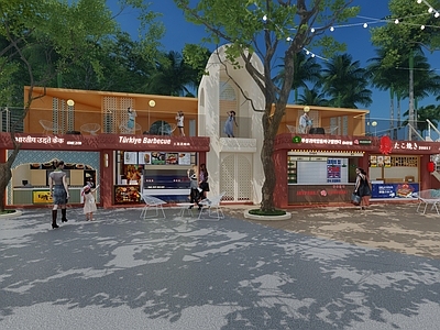 奶油商业景观 网红商铺 景区商铺 门头店面