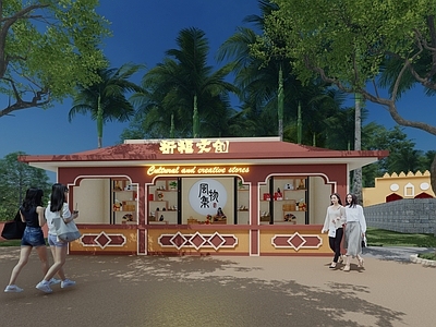 奶油欧式其他景观小建筑 文创店 祈福店 网红店面