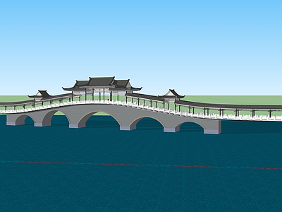 中式复古古建筑 水上廊桥 中式建筑 中式廊桥 六孔桥 水上连廊
