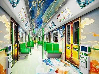 现代车站 现代地铁车厢 哪吒主题车厢 机器人报刊 儿童地铁车厢 儿童车厢
