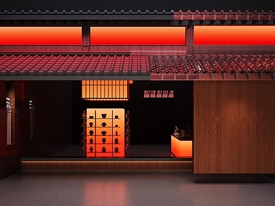 新中式现代商业街 新中式茶室门头 现代店铺门头设计 新中式门头