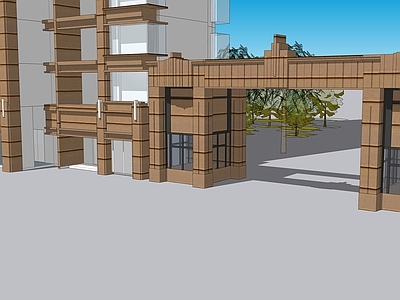 现代新中式小区建筑 小区入口