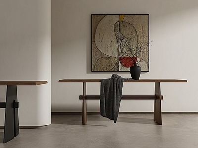 中古侘寂餐桌 木餐桌 长餐桌 原木餐桌 茶桌 挂画