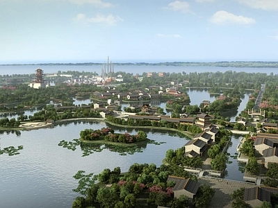 中式公园 景观古建筑 古镇 度假村