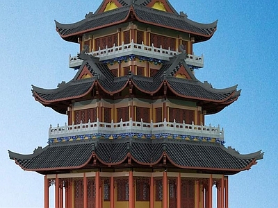 中式博古架 关帝庙 寺庙 楼阁建筑 中式古建筑