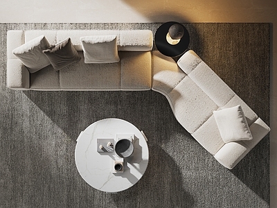 中古奶油多人沙发 Minotti Yves沙发 沙发茶几组合 异形沙发 弧形转角沙发