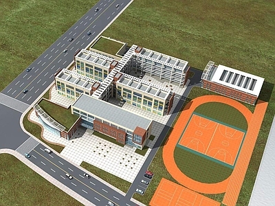 现代学校外观 现代风格小学 教学楼 食堂