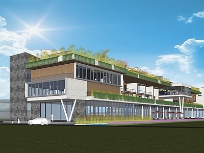 现代中式民宿建筑 乡村建筑 屋顶花园 商业建筑 民宿建筑