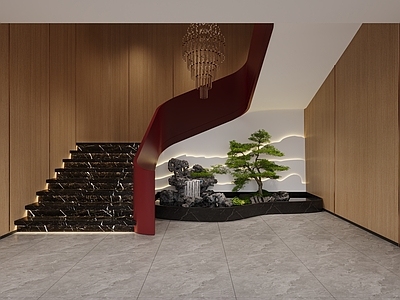 现代新中式茶餐厅 现代门头 餐饮接待厅 现代楼梯间 大厅