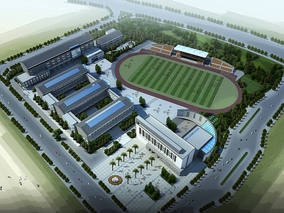 新中式学校外观 学校