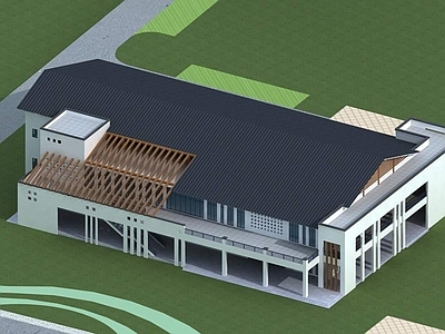 中式学校外观 学校食堂