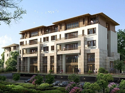 中式高层住宅 仿古多层花园洋房 多层住宅