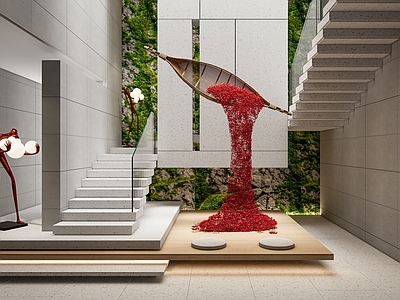 现代楼梯间 悬浮楼梯 雕塑 艺术装置 景观造景 毛石墙