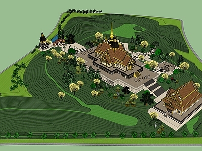 轻奢寺庙建筑 泰国风格 寺庙群落