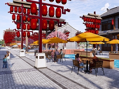 新中式现代商业景观 古城 乡村振兴 商业广场 仿古建筑 美食街