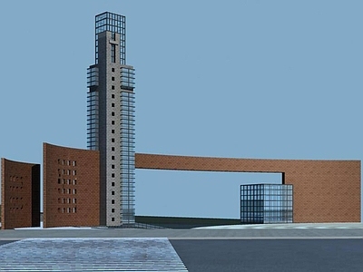 现代学校外观 学校大门