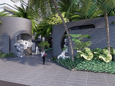 现代小区景观 华润展示区入口 连廊 会客室 架空层 户外健身区