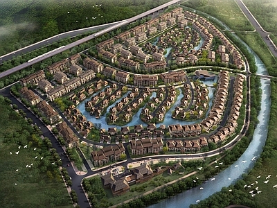 中式别墅外观 仿古别墅区 居住区规划 花园洋房