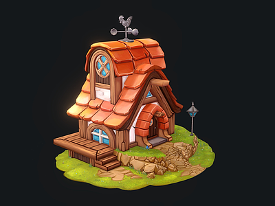 新中式现代艺术风格建筑 房屋 杂草丛生小屋 卡通房子 童话屋子 木屋建筑