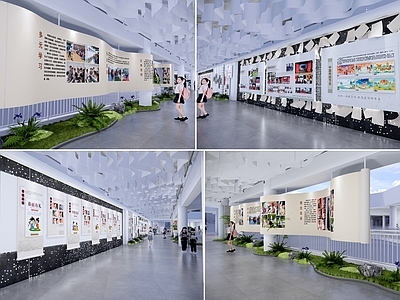现代其他学校空间 校园文化走廊 人文主题长廊 学生风采展示