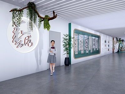 现代其他学校空间 校园文化长廊 艺术走廊 学生作品展