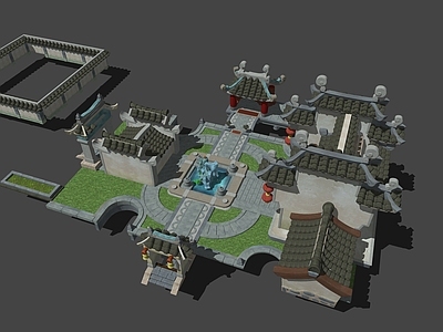 中式风格建筑 徽州院落 场景建筑