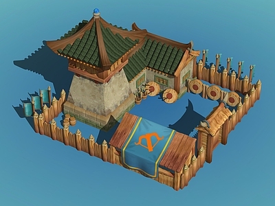 复古风格建筑 弩兵营 建筑场景