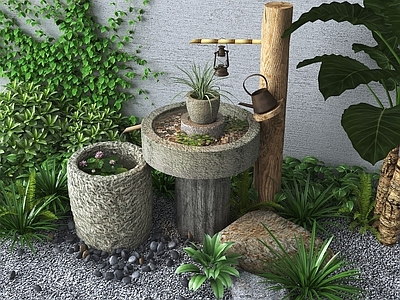 新中式现代水景 新中式流水摆件 石臼水景 庭院石槽花池 庭院水景 转运石槽