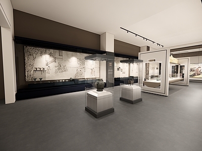 现代新中式博物馆展厅 博物馆 展览馆 展示柜 文化展厅 历史