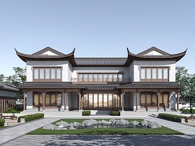 中式四合院 中式别墅 四合院 庭院景观