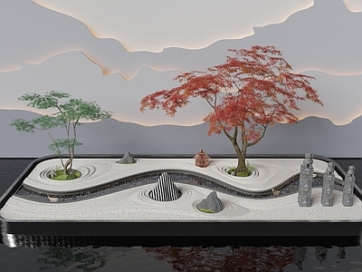 新中式庭院小品 新中式庭院景观 景观树 景观小品 水系景观 山水背景墙