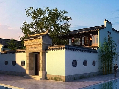 中式别墅外观 别墅 徽派建筑 庭院大门 四合院