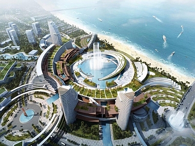 现代鸟瞰规划 五星级酒店 海景酒店建筑