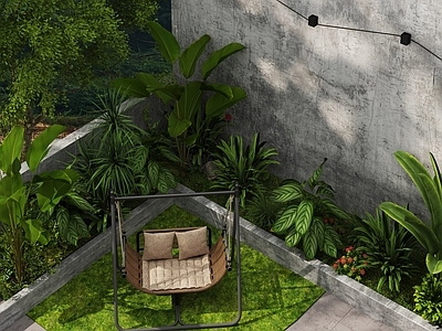 现代秋千椅 秋千椅 院子 绿植