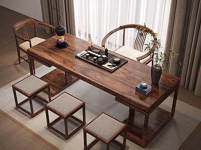 新中式茶桌椅 茶桌 长桌 太师椅 茶具 茶桌椅