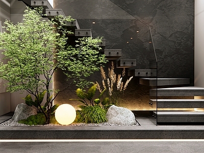 现代楼梯间 室内景观 楼梯植物造景 庭院小品 植物景观 楼梯造景