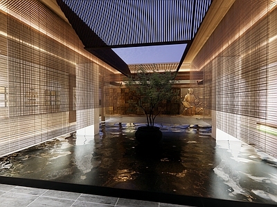 新中式现代艺术展厅 艺术馆 展厅 中庭 天井 新中式