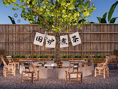 新中式庭院小品 庭院花园围炉煮茶 围炉煮茶圆形灶台 圆形煮茶台 营地庭院小品 网红围炉煮茶外摆