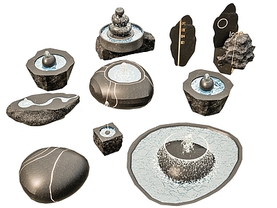 新中式现代庭院小品 喷泉石头景观 枯山水喷泉水景 石头庭院小品 喷泉水景